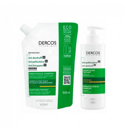 Vichy Pack Dercos Suchy szampon przeciwłupieżowy 390 ml + Ecorefill 500 ml