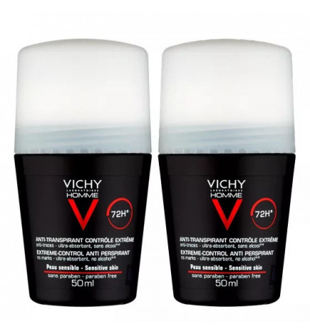 Vichy Homme Pack Care Antranspiran 72h滚动2x50ml