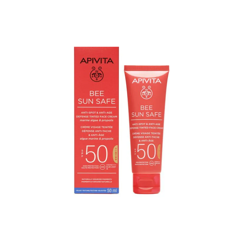 Apivita Bee Sun Safe Crème Solaire Teintée Anti-Taches et Anti-Âge SPF50 50 ml