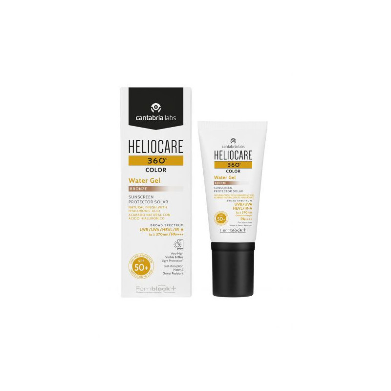 Gel di acqua per protezione a colori Helioca a 360 Tom Bronze SPF50+ 50ml