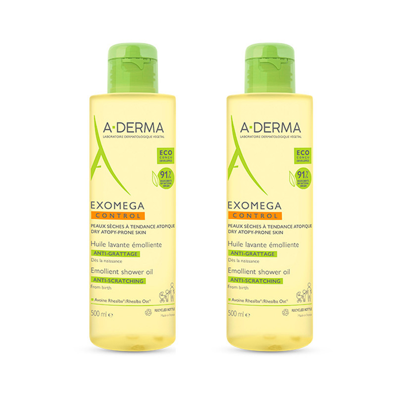 Pacchetto a-derma olio bagno di controllo exomega 2x500ml