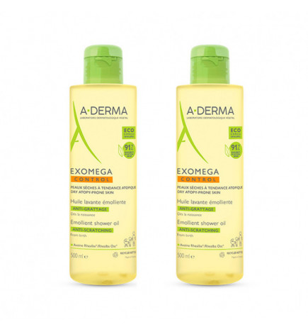 Pacchetto a-derma olio bagno di controllo exomega 2x500ml