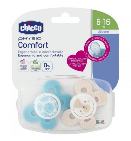 Chicco Chupeta Physio Comfort Silicone Boy 6-16M 2 un