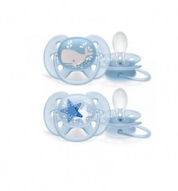 Avent Pack 2 Chupetas Ultra Soft Azul  6-18m Estrelas/Baleia