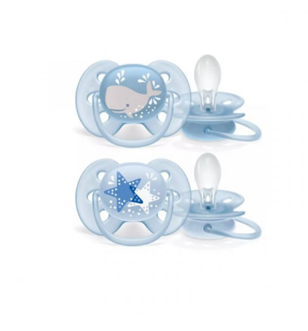 Avent Pack 2 Chupetas Ultra Soft Azul  6-18m Estrelas/Baleia