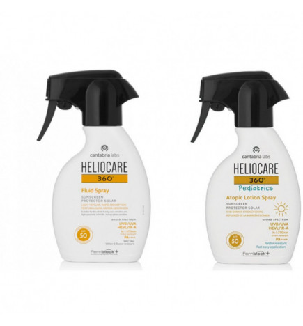 HELIOCARE PACK 360 Protetor Solar Fluid Spray SPF50 250ML + Pédiatrie Lotion atopique Spoll SPF50 250ml