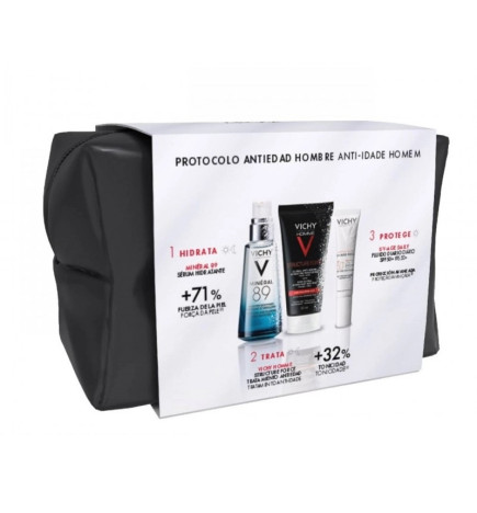 Vichy Homem Mineral 89 Sérum 50ml + Structure Force 50ml + Capital Soleil UV-Age Daily SPF50+ 15ml +  Bolsa Coffret