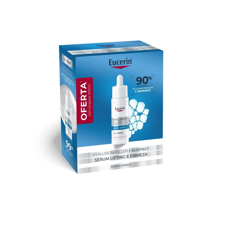 Eucerin Hyaluron-Filler 3x Effect Sérum Efeito Lifting Firmeza 30ml + Dermatoclean Hyaluron Gel de Limpeza 200ml Pack