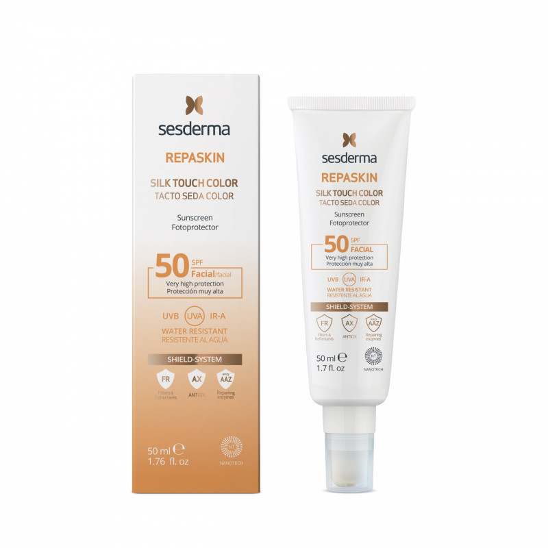 Sesderma Repaskin Facial Photoprotector SPF50 Silk Touch dengan Warna 50 ml