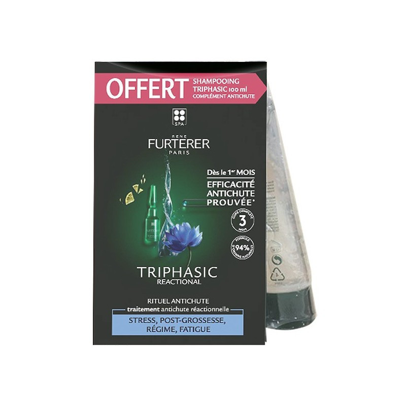 Pek Rene Furterer Triphasic Reactional 12x5ml + Syampu Anti-Rambut Gugur 100ml