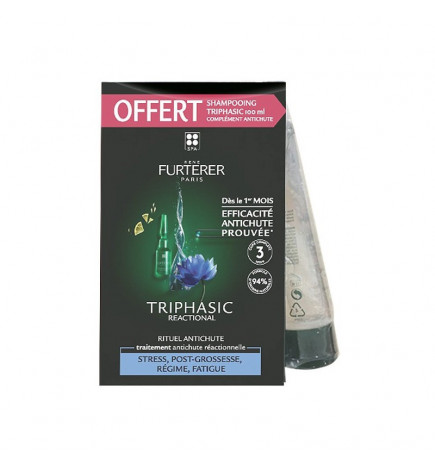 Rene Furterer Pack Triphasic Reactional 12x5 ml + Shampoing Anti-Chute 100 ml