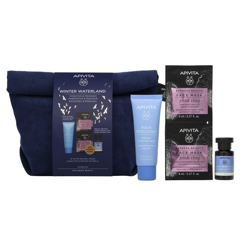 Apivita Coffret Aqua Beelicious Gel Creme Hidratante Oil-Free 40ml + Máscara Argila Rosa 2x8ml + Aqua Beelicious Tônico 20ml