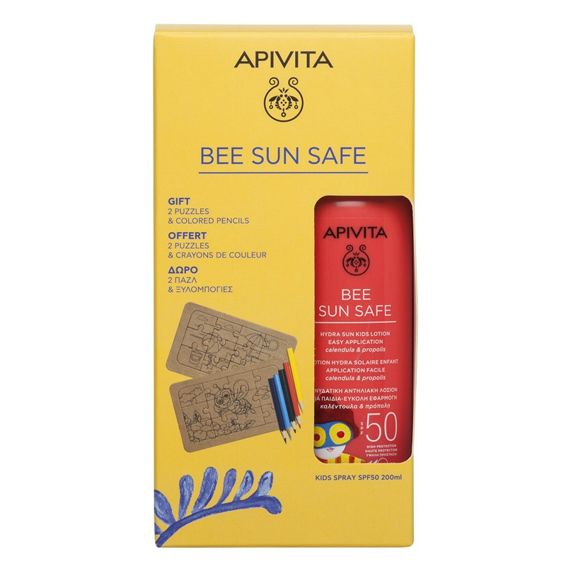 Apivita Pack Bee Sun Safe Crème Solaire Hydratante Enfant SPF50 200 ml + 2 Puzzles et Crayon de Couleur