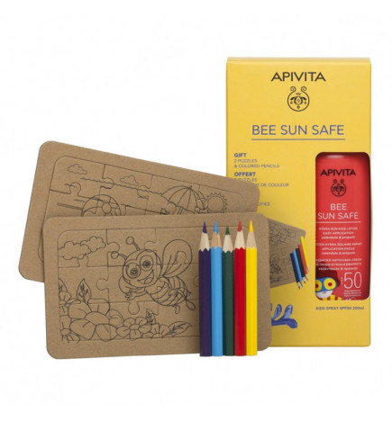 Apivita Pack Bee Sun Safe Loción Hidratante Solar Infantil SPF50 200ml + 2 Puzzles y Lápiz de Color